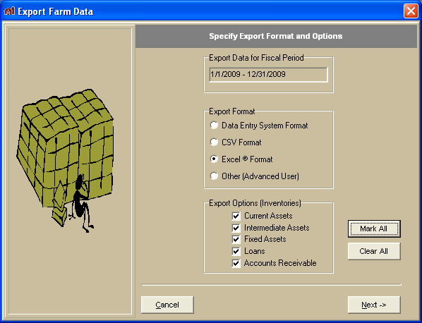 FarmBooks Data Export Wizard Select Export Format
