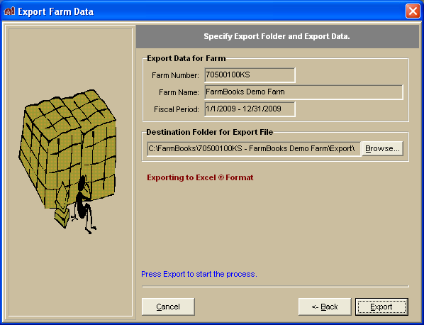 FarmBooks Data Export Wizard Specify Export Folder
