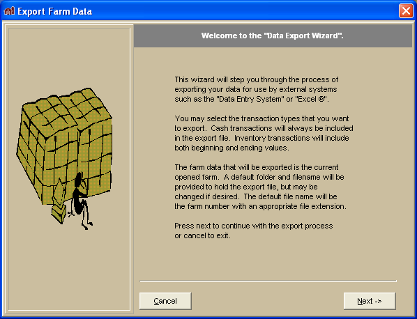 FarmBooks Data Export Wizard start screen