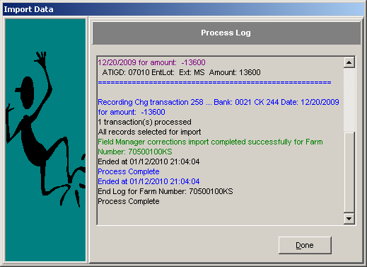 FarmBooks Data Import Wizard End Process screen