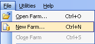 FarmBooks dropdown menu showing New Farm option selected