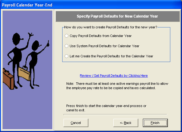 FarmBooks Payroll Calendar Year End Step 2 Specify Payroll Defaults for New Calendar Year