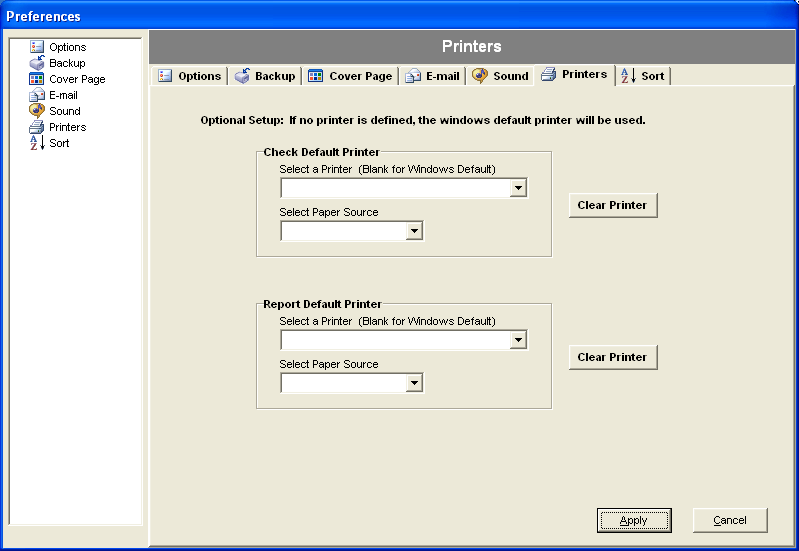 FarmBooks Preferences window showing the Printer tab selected
