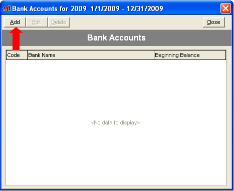 FarmBooks window showing Add Bank Accounts menu option selected