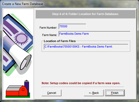 FarmBooks New Farm Wizard Finished screen